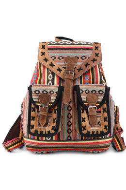 Leather & Rainbow Striped Backpack