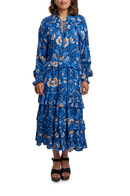 Long Sleeve Bluebell Floral Maxi Dress